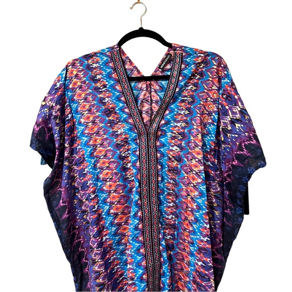 Miraclesuit Bella Alba Cotton Caftan Cover-Up in Midnight Blue (M) - Picture 8 of 14